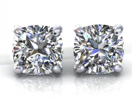 Selected 0.50CT Cushion Cut Diamond Stud Earrings in 14KT White Gold For Sale