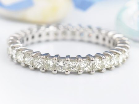 No Risk 1.90 CT Princess Cut Diamond Eternity Ring in 14 KT White Gold Hot on Sale