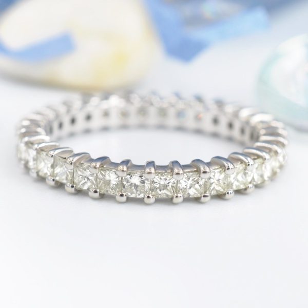 No Risk 1.90 CT Princess Cut Diamond Eternity Ring in 14 KT White Gold Hot on Sale