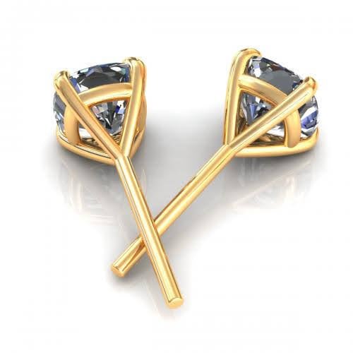 Chosen 0.50CT Cushion Cut Diamond Stud Earrings in 14KT Yellow Gold For Sale