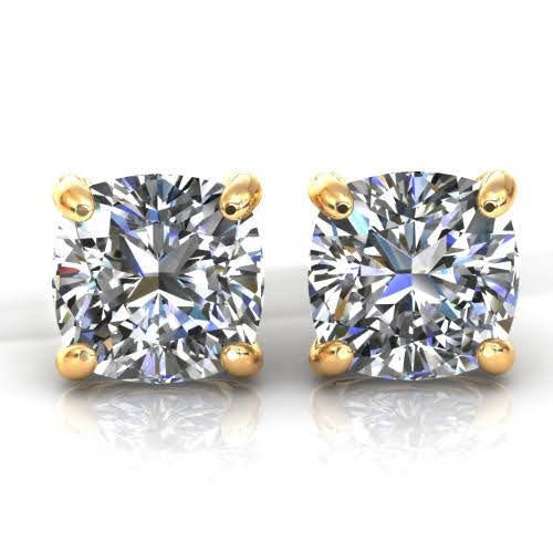 Chosen 0.50CT Cushion Cut Diamond Stud Earrings in 14KT Yellow Gold For Sale