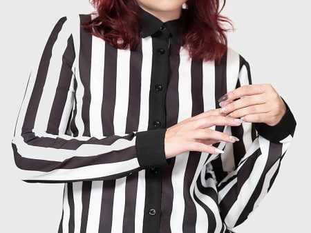 Killstar - Stripe Down Shirt Black - Blouse For Cheap