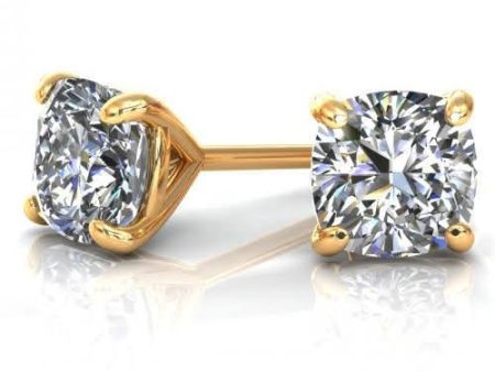 Chosen 0.50CT Cushion Cut Diamond Stud Earrings in 14KT Yellow Gold For Sale