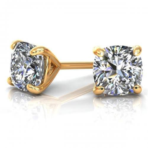 Chosen 0.50CT Cushion Cut Diamond Stud Earrings in 14KT Yellow Gold For Sale