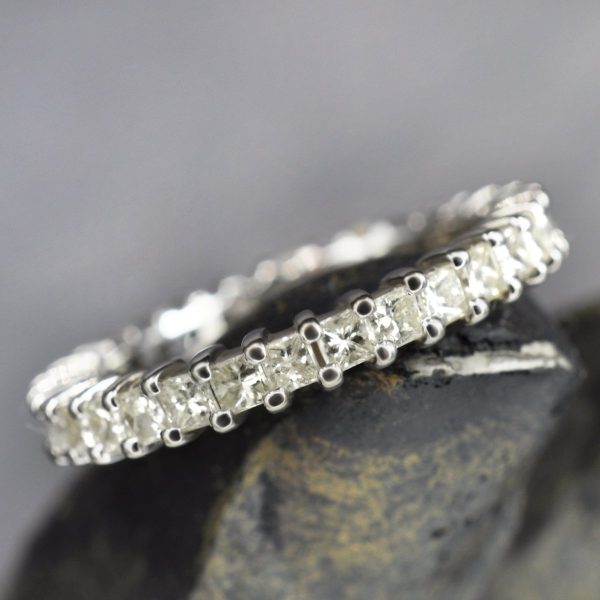 No Risk 1.90 CT Princess Cut Diamond Eternity Ring in 14 KT White Gold Hot on Sale