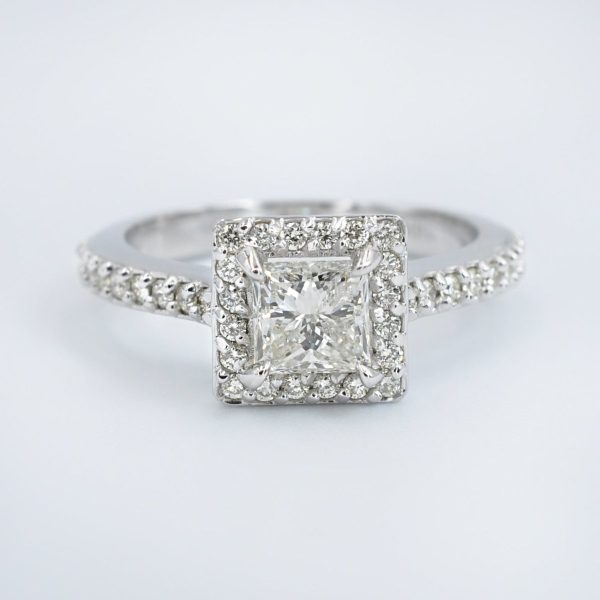 VIP 0.95 CT Princess and Round Cut Diamond Engagement Ring in Platinum Online Hot Sale