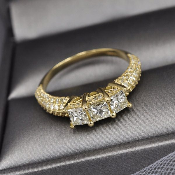 Certified 2.25 CT Princess And Round Cut Diamond Three Stone Ring in 18 KT Yellow Gold Sale